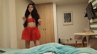 Stunning Lady In Red Skirt And Lingerie Seeks Christmas Present Of Intense Sex